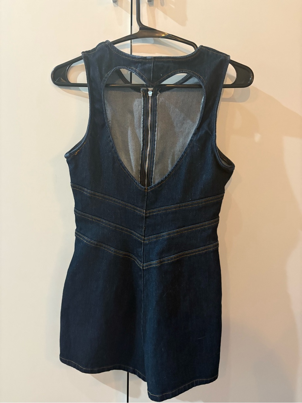 Dark Wash Denim Mini Dress with Heart Back Cutout